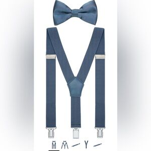 Boys teal bow tie & suspenders set